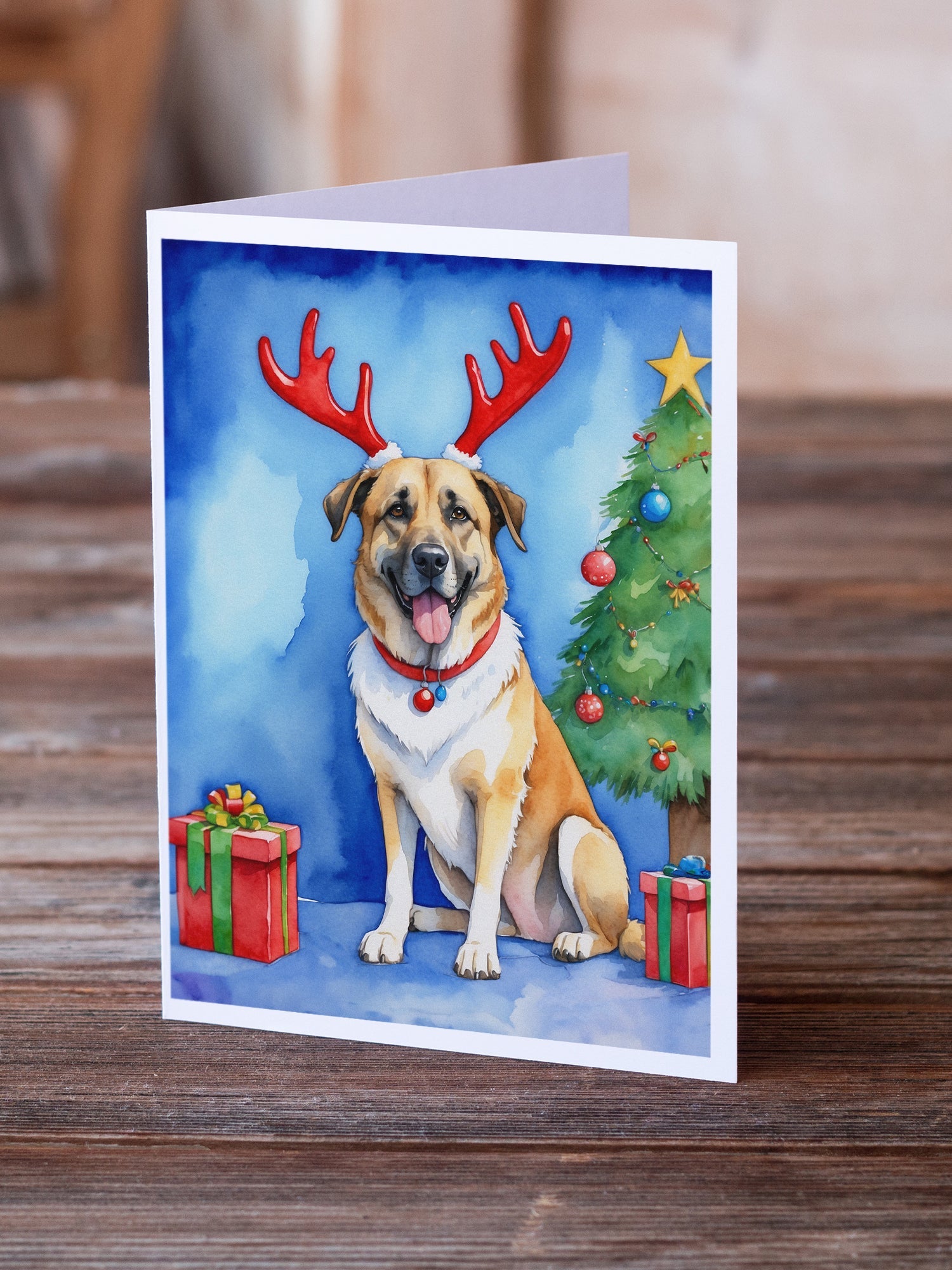 Anatolian Shepherd Dog Christmas Reindeer Greeting Cards Pack of 8 Blank Cards with Envelopes Whimsical A7 Size 5x7