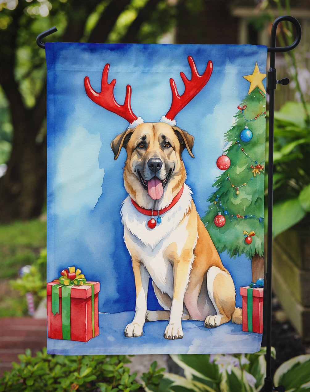Anatolian Shepherd Dog Christmas Reindeer Garden Flag Mailbox Decorative Yard Banner Outside Patio Artwork for Flower Beds, Garden Size, Multicolor