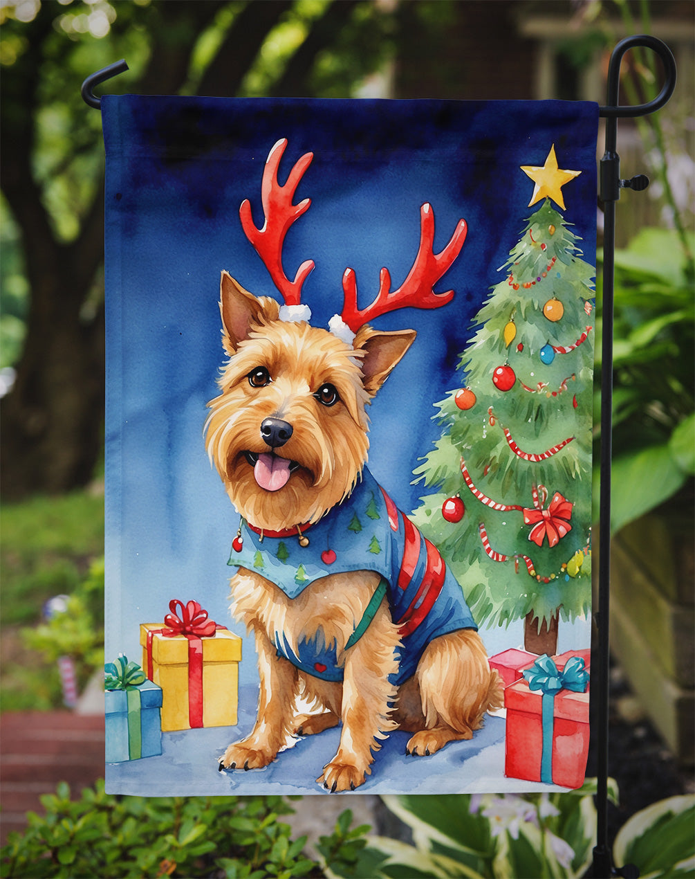 Australian Terrier Christmas Reindeer Garden Flag Mailbox Decorative Yard Banner Outside Patio Artwork for Flower Beds, Garden Size, Multicolor