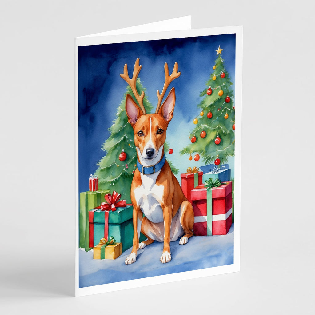 Basenji Christmas Reindeer Greeting Cards Pack of 8 Blank Cards with Envelopes Whimsical A7 Size 5x7
