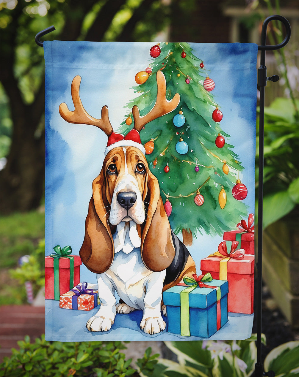 Basset Hound Christmas Reindeer Garden Flag Mailbox Decorative Yard Banner Outside Patio Artwork for Flower Beds, Garden Size, Multicolor