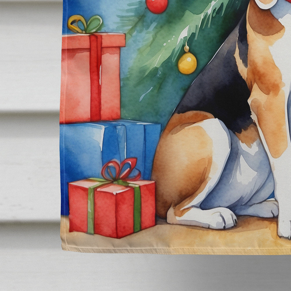 Beagle Christmas Reindeer House Flag 28x40 Porch Sleeve Pole Decorative Outside Yard Banner Artwork Wall Hanging, Polyester
