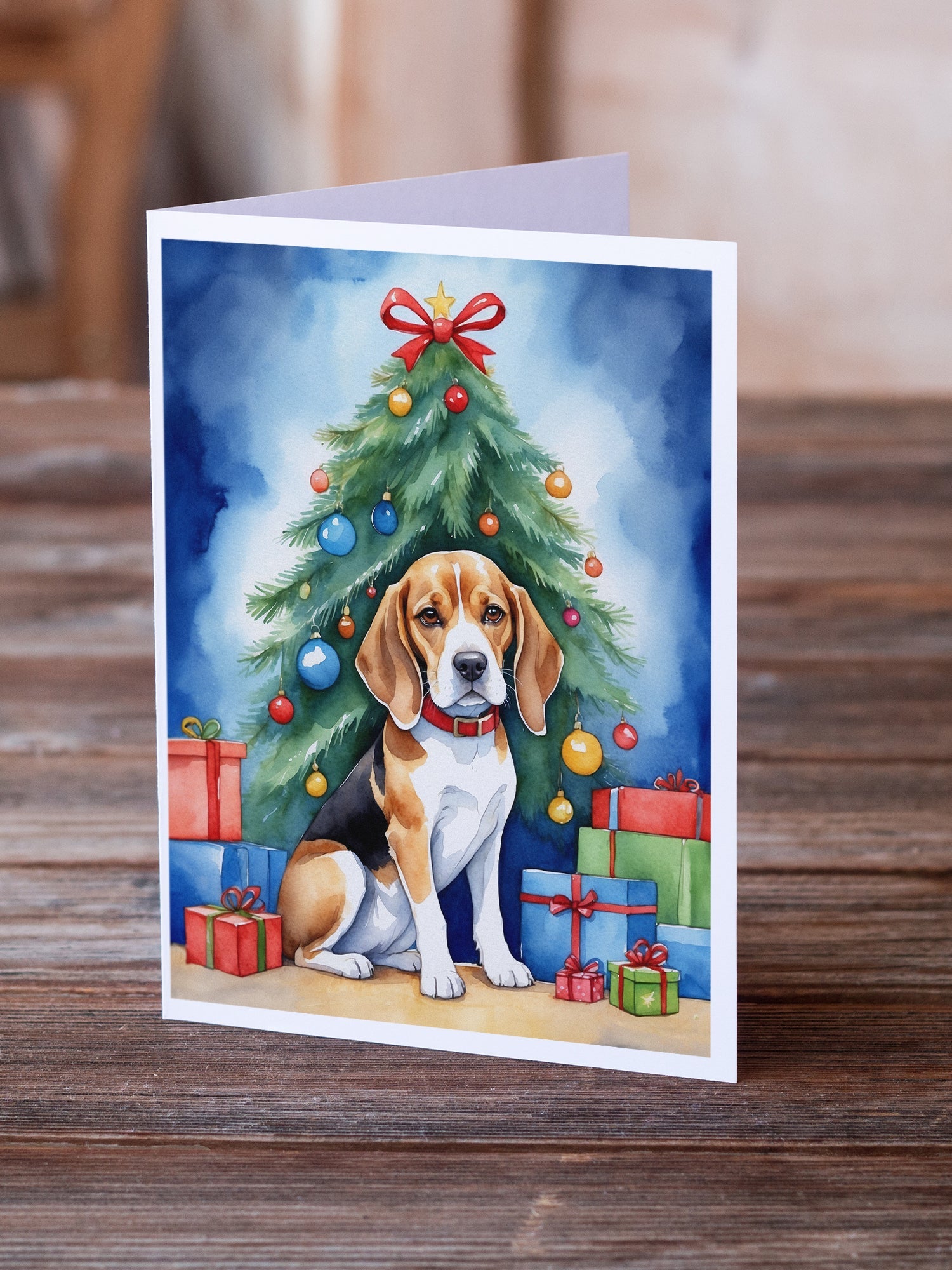 Beagle Christmas Reindeer Greeting Cards Pack of 8 Blank Cards with Envelopes Whimsical A7 Size 5x7