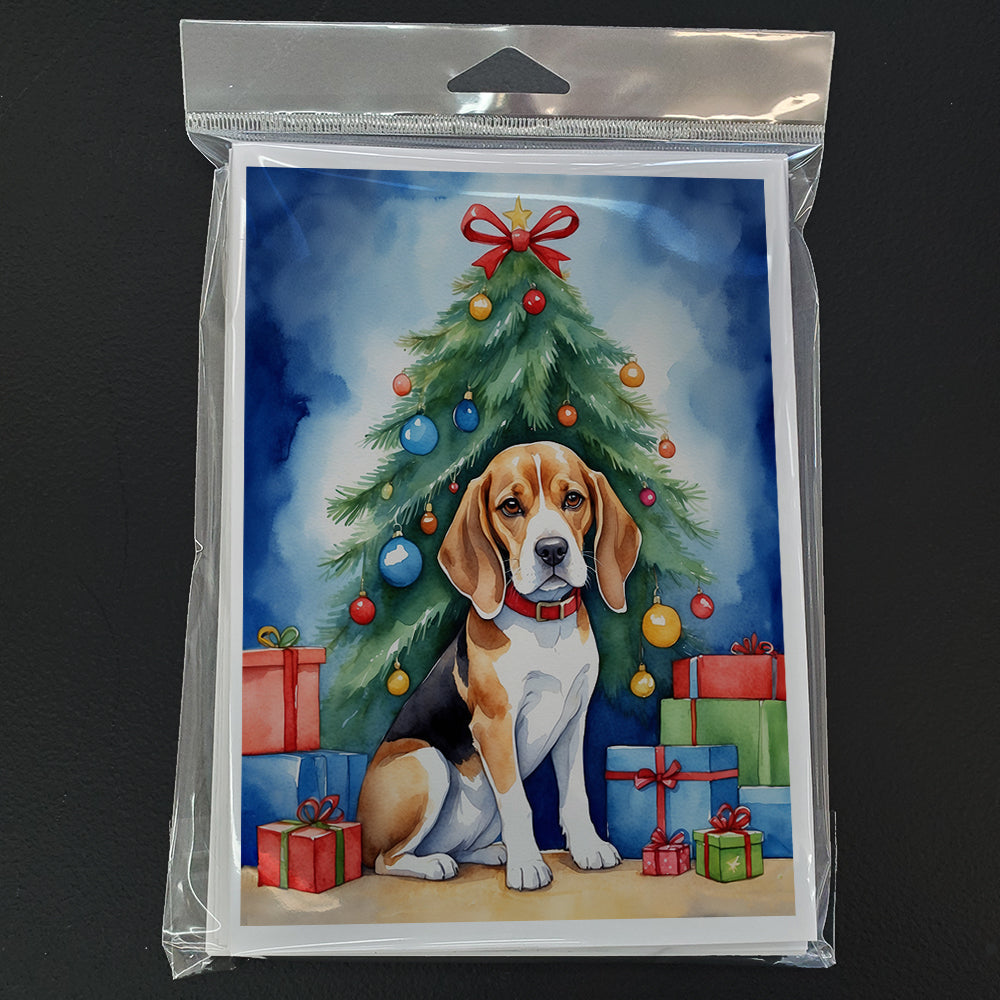 Beagle Christmas Reindeer Greeting Cards Pack of 8 Blank Cards with Envelopes Whimsical A7 Size 5x7