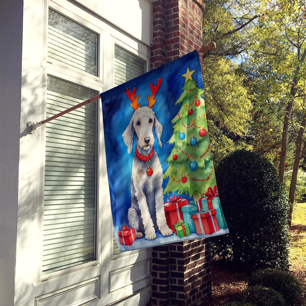 Bedlington Terrier Christmas Reindeer House Flag 28x40 Porch Sleeve Pole Decorative Outside Yard Banner Artwork Wall Hanging, Polyester