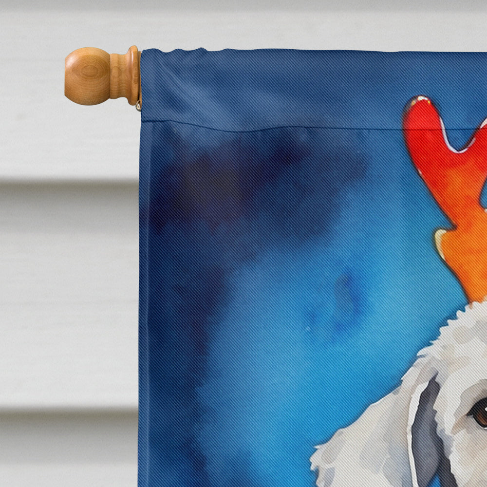 Bedlington Terrier Christmas Reindeer House Flag 28x40 Porch Sleeve Pole Decorative Outside Yard Banner Artwork Wall Hanging, Polyester