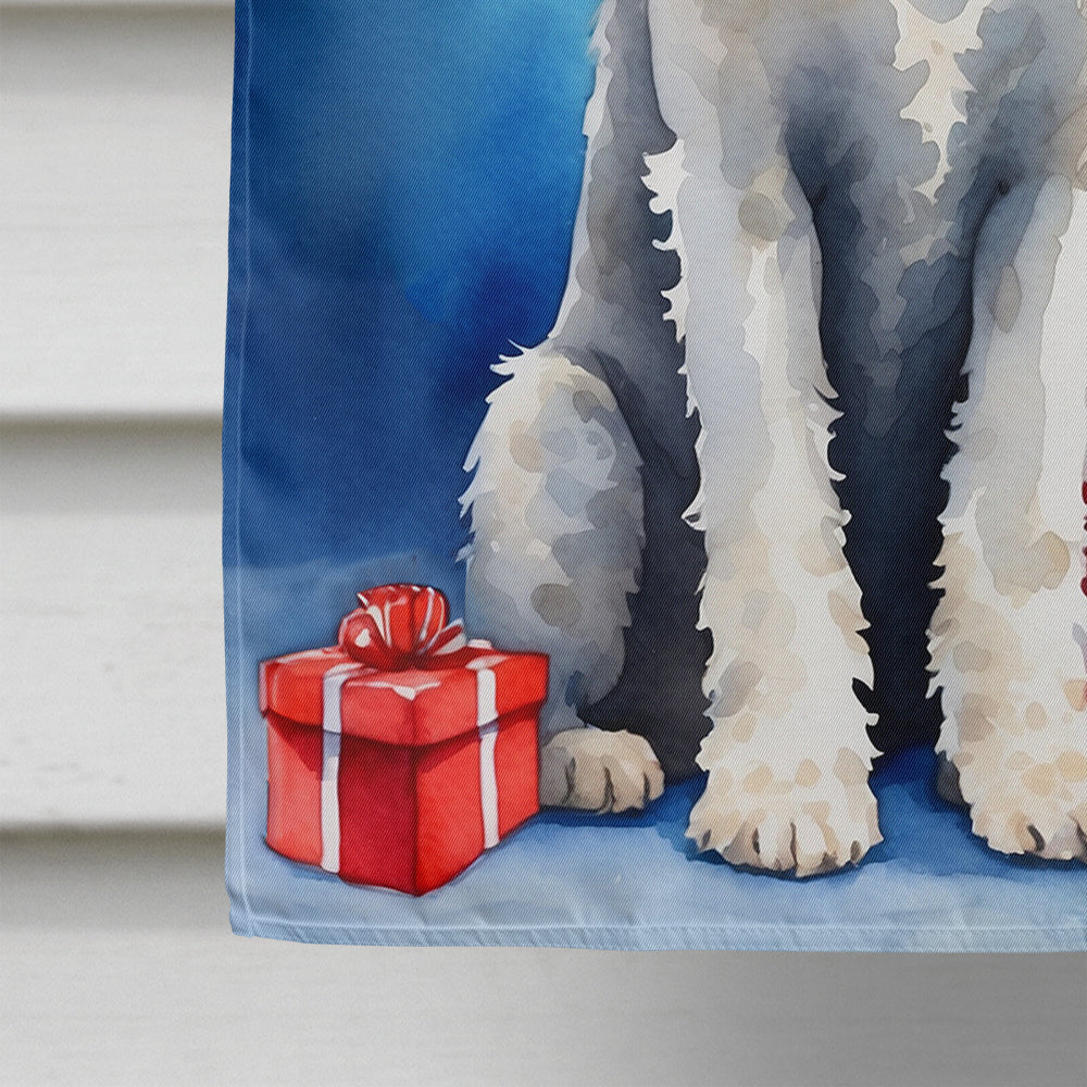 Bedlington Terrier Christmas Reindeer House Flag 28x40 Porch Sleeve Pole Decorative Outside Yard Banner Artwork Wall Hanging, Polyester