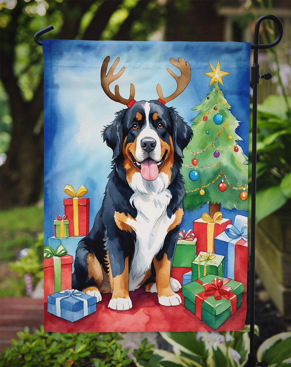 Bernese Mountain Dog Christmas Reindeer Garden Flag Mailbox Decorative Yard Banner Outside Patio Artwork for Flower Beds, Garden Size, Multicolor