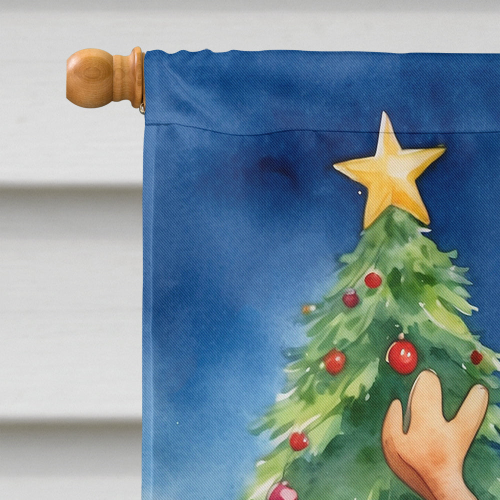 Bichon Frise Christmas Reindeer House Flag 28x40 Porch Sleeve Pole Decorative Outside Yard Banner Artwork Wall Hanging, Polyester