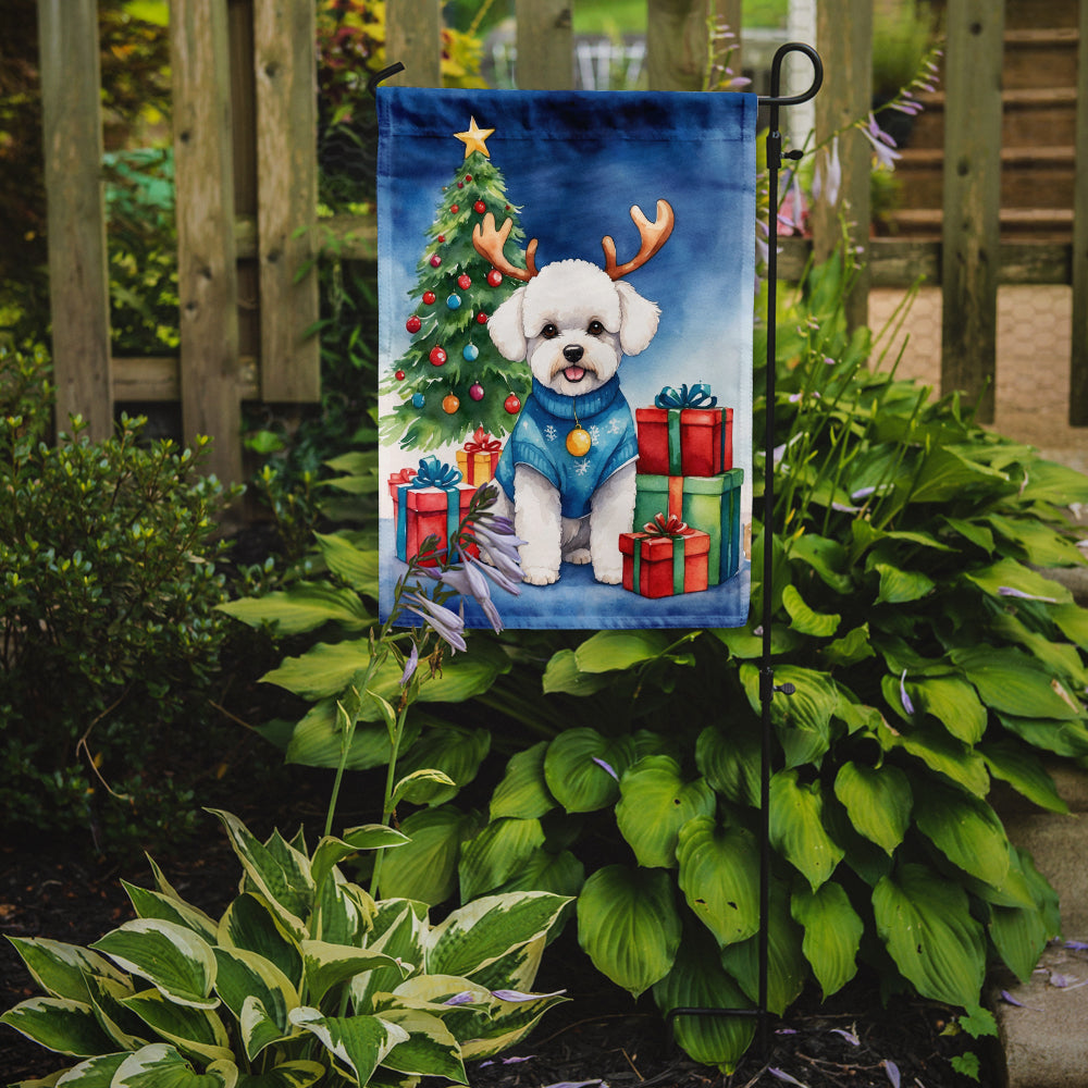 Bichon Frise Christmas Reindeer Garden Flag Mailbox Decorative Yard Banner Outside Patio Artwork for Flower Beds, Garden Size, Multicolor