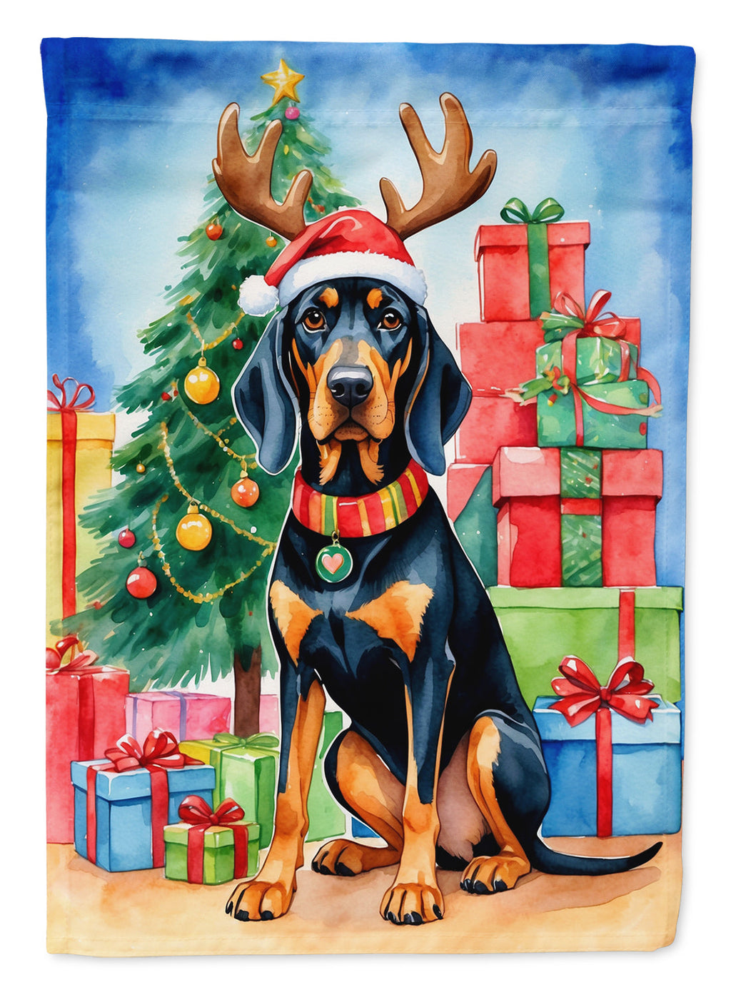 Black and Tan Coonhound Christmas Reindeer Garden Flag Mailbox Decorative Yard Banner Outside Patio Artwork for Flower Beds, Garden Size, Multicolor