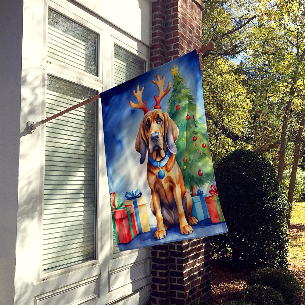 Bloodhound Christmas Reindeer House Flag 28x40 Porch Sleeve Pole Decorative Outside Yard Banner Artwork Wall Hanging, Polyester
