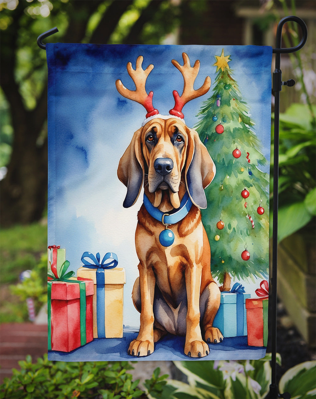 Bloodhound Christmas Reindeer Garden Flag Mailbox Decorative Yard Banner Outside Patio Artwork for Flower Beds, Garden Size, Multicolor