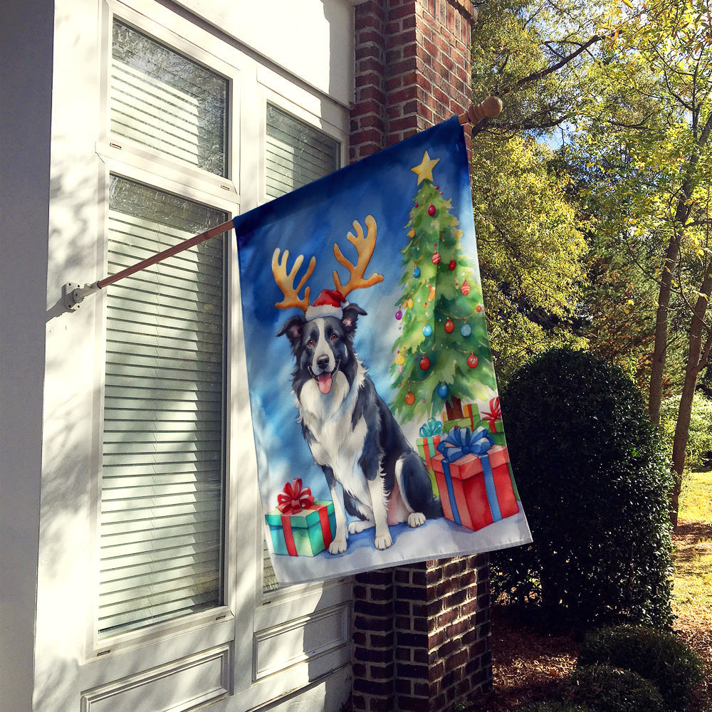 Border Collie Christmas Reindeer House Flag 28x40 Porch Sleeve Pole Decorative Outside Yard Banner Artwork Wall Hanging, Polyester