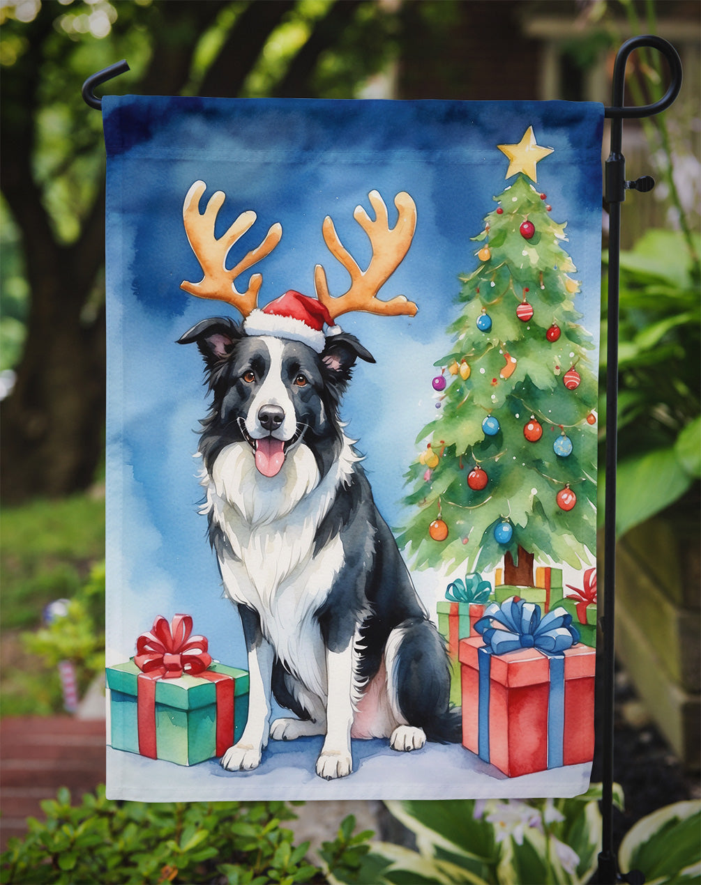 Border Collie Christmas Reindeer Garden Flag Mailbox Decorative Yard Banner Outside Patio Artwork for Flower Beds, Garden Size, Multicolor