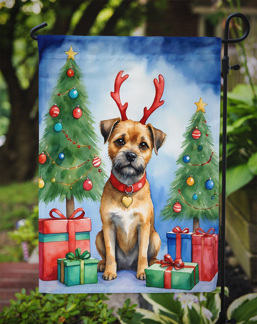 Border Terrier Christmas Reindeer Garden Flag Mailbox Decorative Yard Banner Outside Patio Artwork for Flower Beds, Garden Size, Multicolor