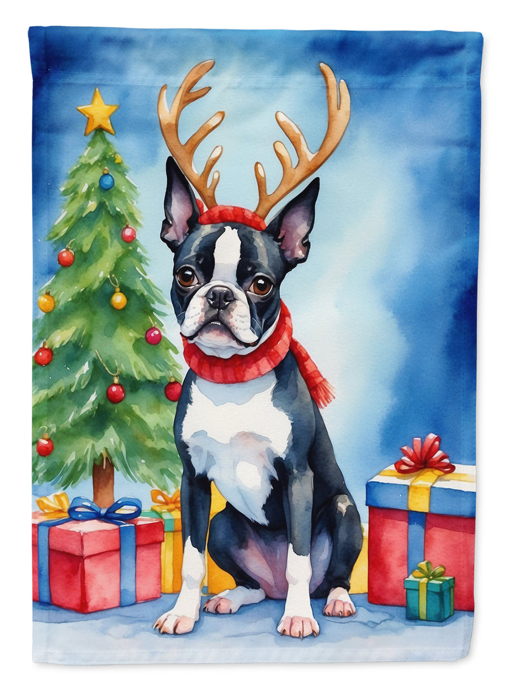 Boston Terrier Christmas Reindeer Garden Flag Mailbox Decorative Yard Banner Outside Patio Artwork for Flower Beds, Garden Size, Multicolor