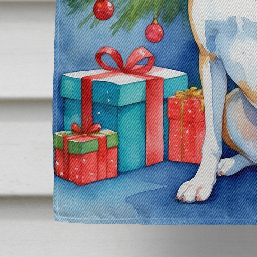 White Boxer Christmas Reindeer House Flag 28x40 Porch Sleeve Pole Decorative Outside Yard Banner Artwork Wall Hanging, Polyester