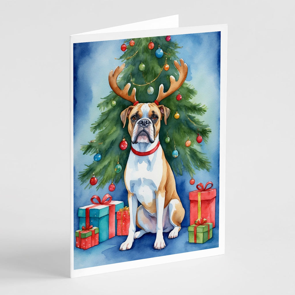 White Boxer Christmas Reindeer Greeting Cards Pack of 8 Blank Cards with Envelopes Whimsical A7 Size 5x7