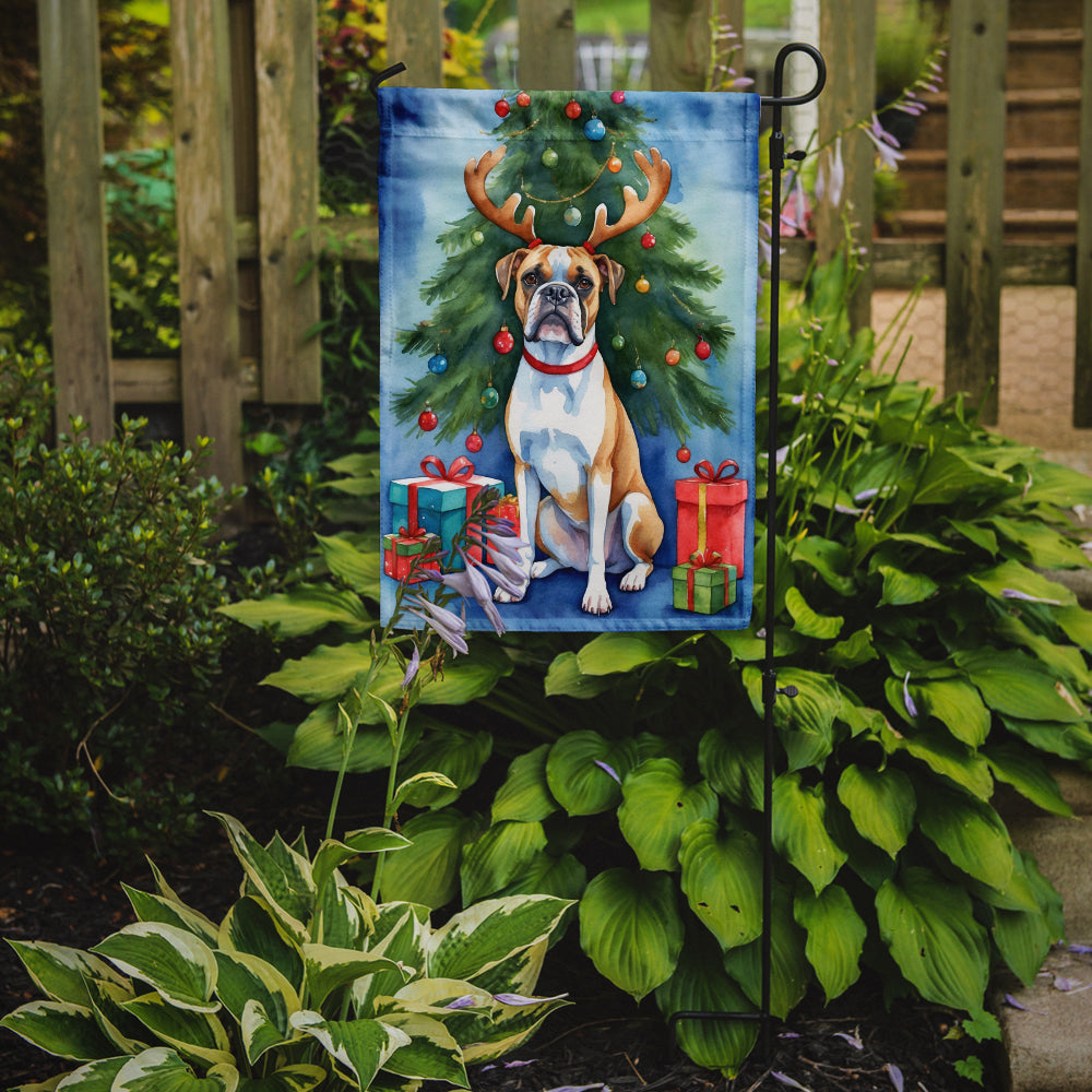 White Boxer Christmas Reindeer Garden Flag Mailbox Decorative Yard Banner Outside Patio Artwork for Flower Beds, Garden Size, Multicolor
