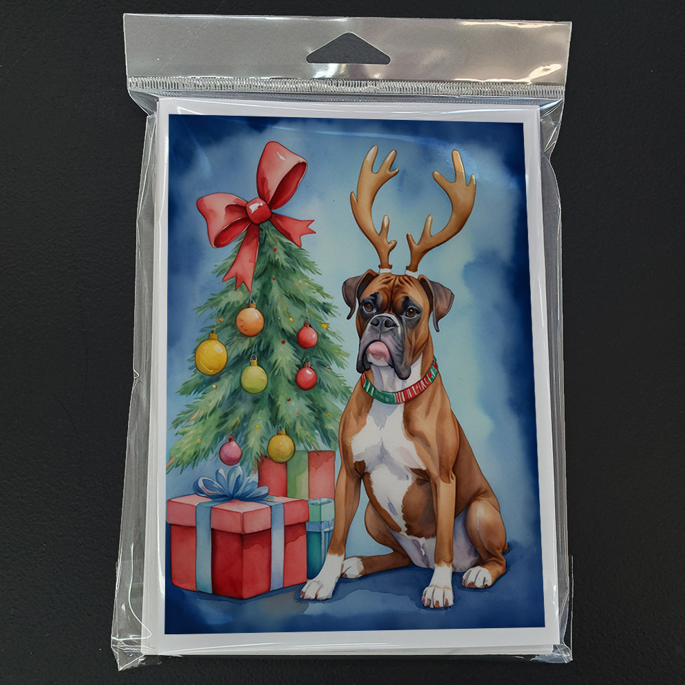 Boxer Christmas Reindeer Greeting Cards Pack of 8 Blank Cards with Envelopes Whimsical A7 Size 5x7