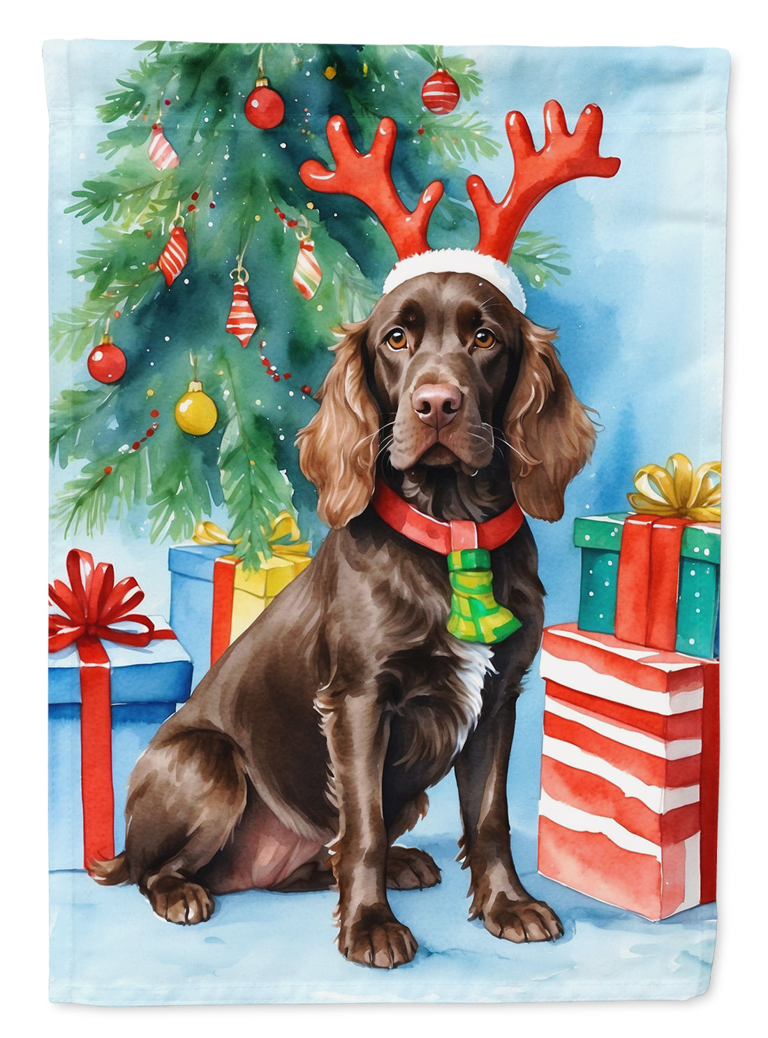 Boykin Spaniel Christmas Reindeer House Flag 28x40 Porch Sleeve Pole Decorative Outside Yard Banner Artwork Wall Hanging, Polyester