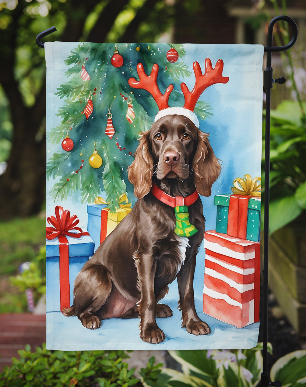 Boykin Spaniel Christmas Reindeer Garden Flag Mailbox Decorative Yard Banner Outside Patio Artwork for Flower Beds, Garden Size, Multicolor