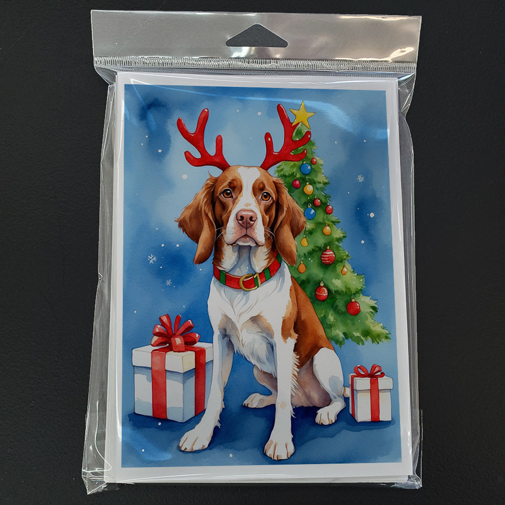 Brittany Spaniel Christmas Reindeer Greeting Cards Pack of 8 Blank Cards with Envelopes Whimsical A7 Size 5x7