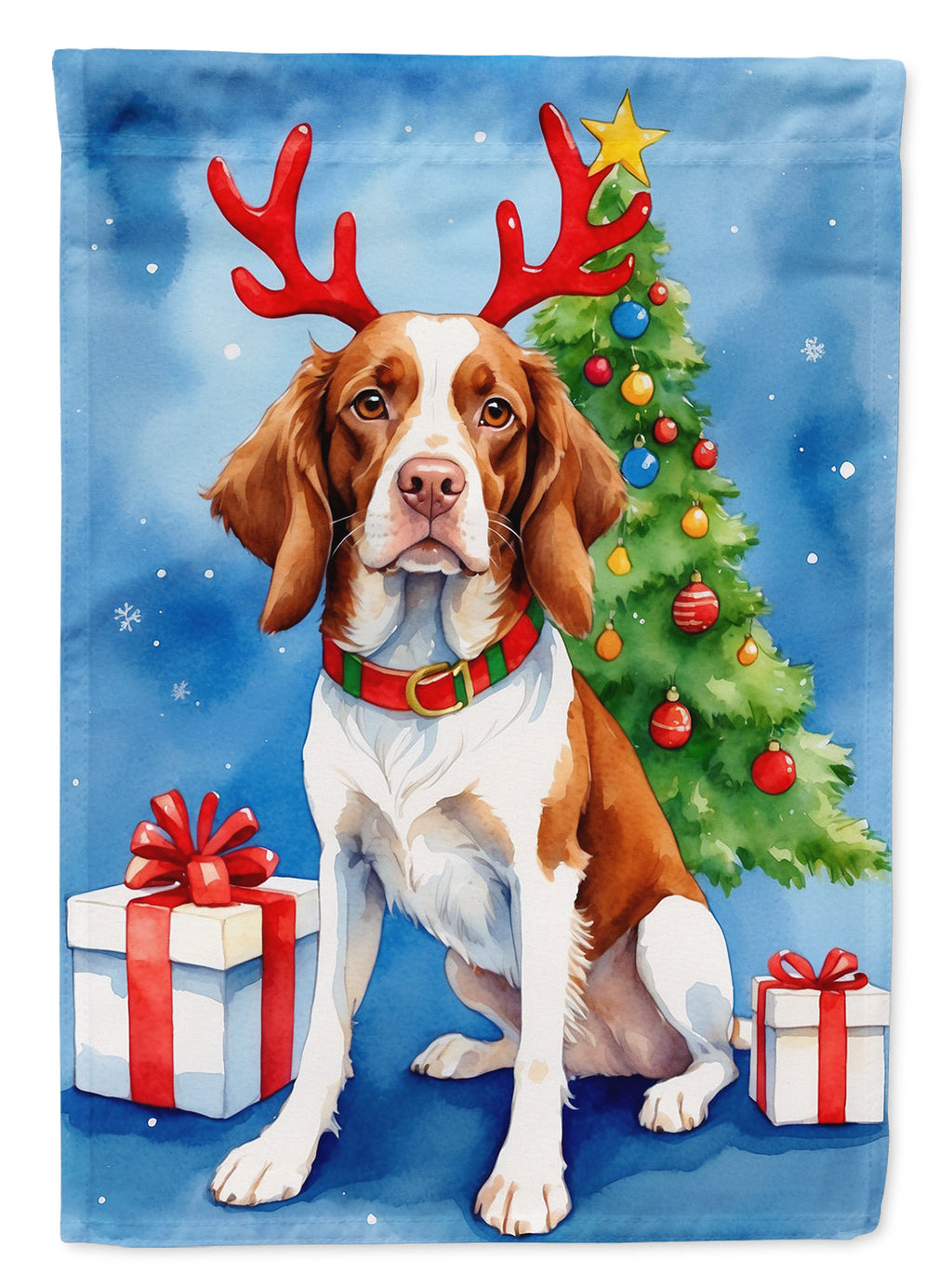 Brittany Spaniel Christmas Reindeer Garden Flag Mailbox Decorative Yard Banner Outside Patio Artwork for Flower Beds, Garden Size, Multicolor