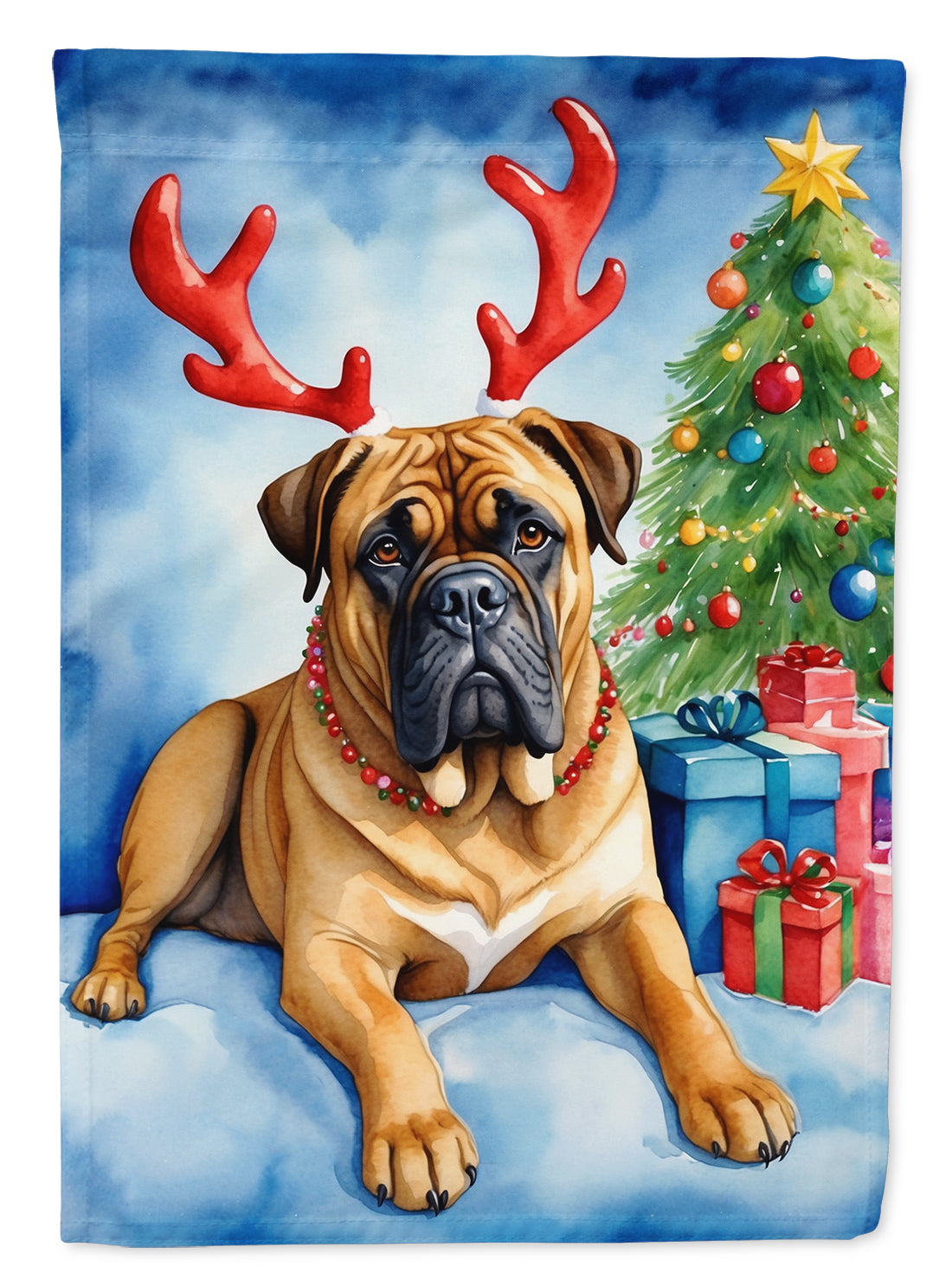 Bullmastiff Christmas Reindeer House Flag 28x40 Porch Sleeve Pole Decorative Outside Yard Banner Artwork Wall Hanging, Polyester