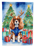 Cavalier Spaniel Christmas Reindeer House Flag 28x40 Porch Sleeve Pole Decorative Outside Yard Banner Artwork Wall Hanging, Polyester