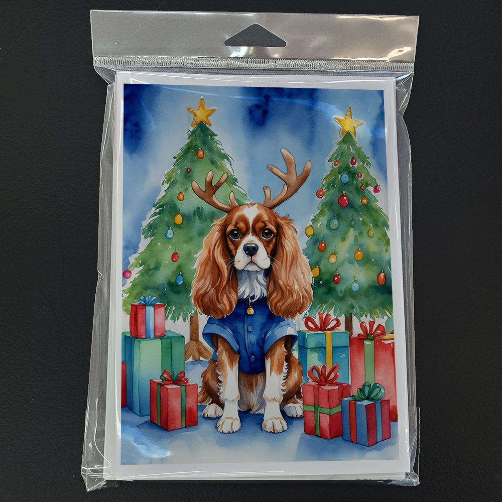 Cavalier Spaniel Christmas Reindeer Greeting Cards Pack of 8 Blank Cards with Envelopes Whimsical A7 Size 5x7