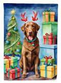 Chesapeake Bay Retriever Christmas Reindeer House Flag 28x40 Porch Sleeve Pole Decorative Outside Yard Banner Artwork Wall Hanging, Polyester