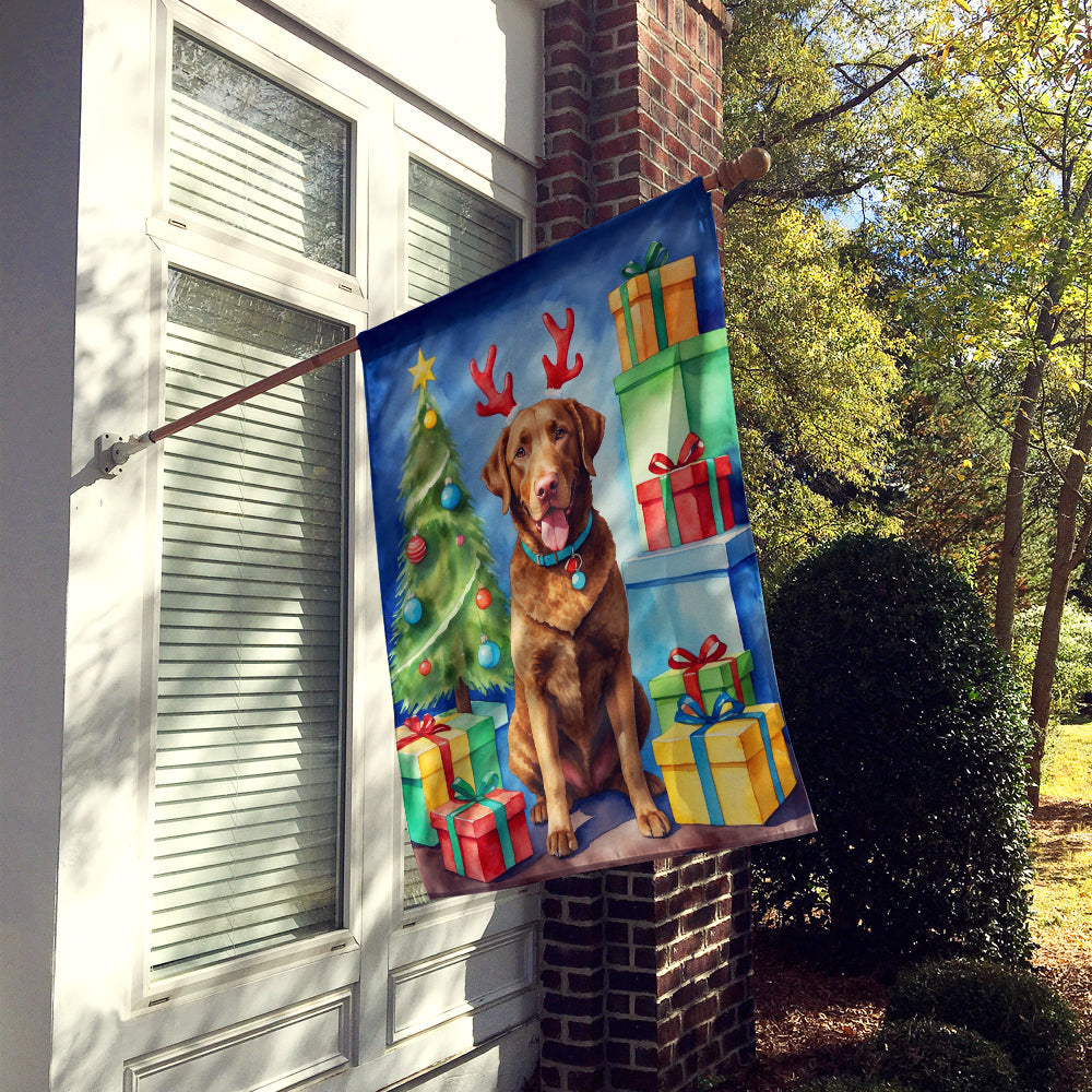 Chesapeake Bay Retriever Christmas Reindeer House Flag 28x40 Porch Sleeve Pole Decorative Outside Yard Banner Artwork Wall Hanging, Polyester