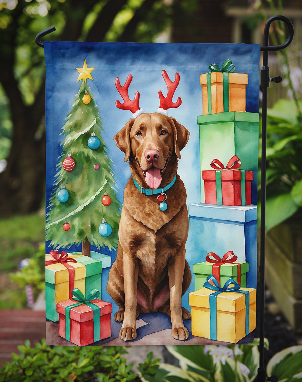 Chesapeake Bay Retriever Christmas Reindeer Garden Flag Mailbox Decorative Yard Banner Outside Patio Artwork for Flower Beds, Garden Size, Multicolor