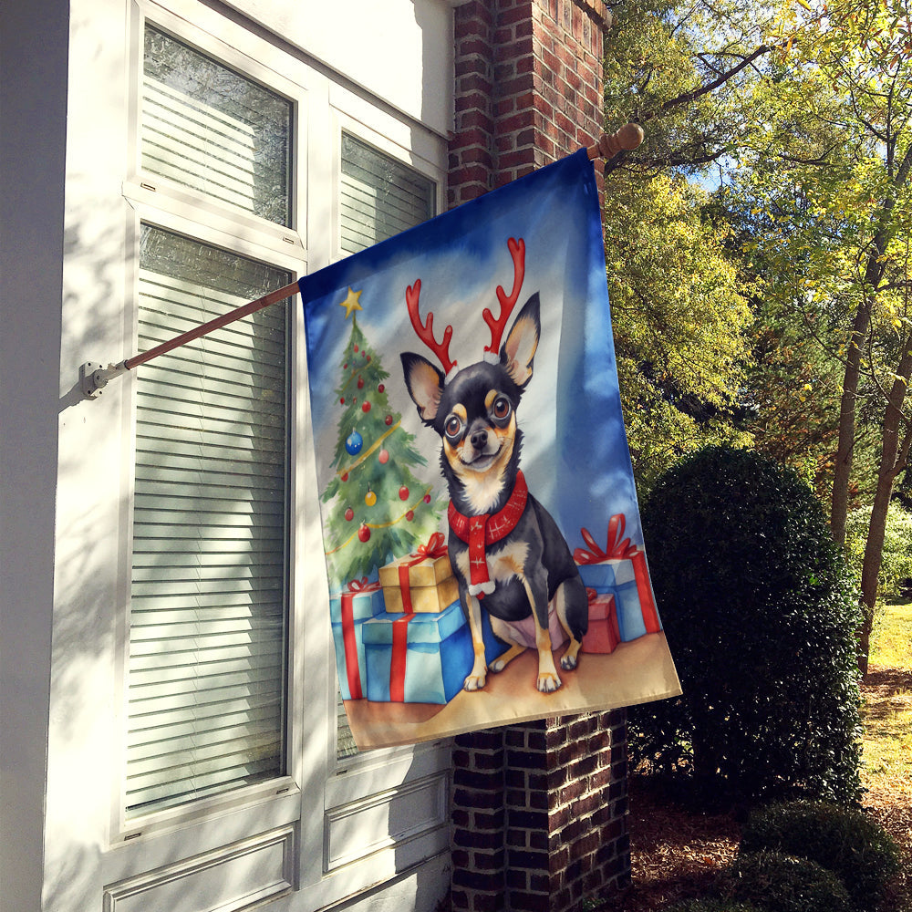 Black and Tan Chihuahua Christmas Reindeer House Flag 28x40 Porch Sleeve Pole Decorative Outside Yard Banner Artwork Wall Hanging, Polyester
