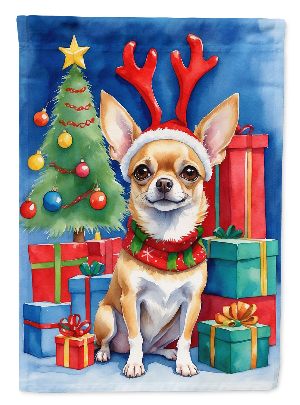 Chihuahua Christmas Reindeer House Flag 28x40 Porch Sleeve Pole Decorative Outside Yard Banner Artwork Wall Hanging, Polyester