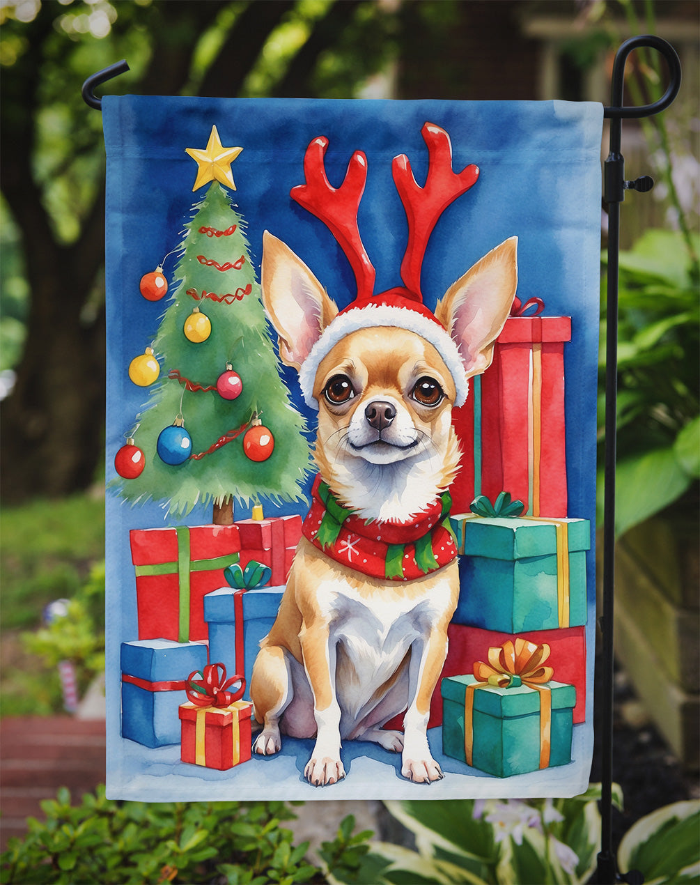 Chihuahua Christmas Reindeer Garden Flag Mailbox Decorative Yard Banner Outside Patio Artwork for Flower Beds, Garden Size, Multicolor