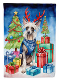 Chinese Crested Christmas Reindeer House Flag 28x40 Porch Sleeve Pole Decorative Outside Yard Banner Artwork Wall Hanging, Polyester