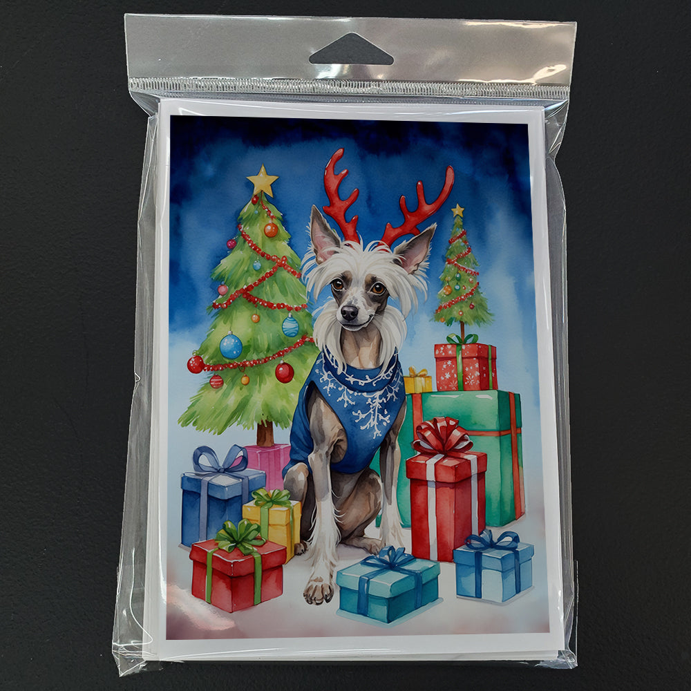 Chinese Crested Christmas Reindeer Greeting Cards Pack of 8 Blank Cards with Envelopes Whimsical A7 Size 5x7