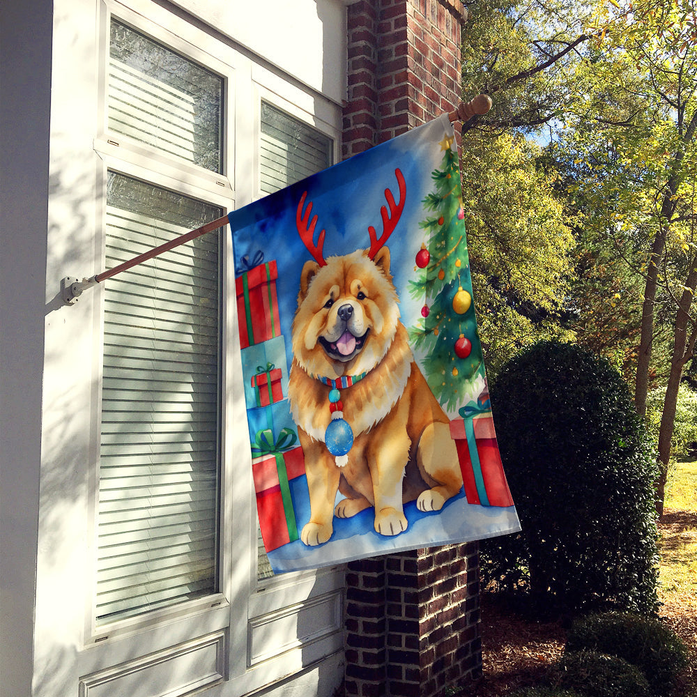 Chow Chow Christmas Reindeer House Flag 28x40 Porch Sleeve Pole Decorative Outside Yard Banner Artwork Wall Hanging, Polyester