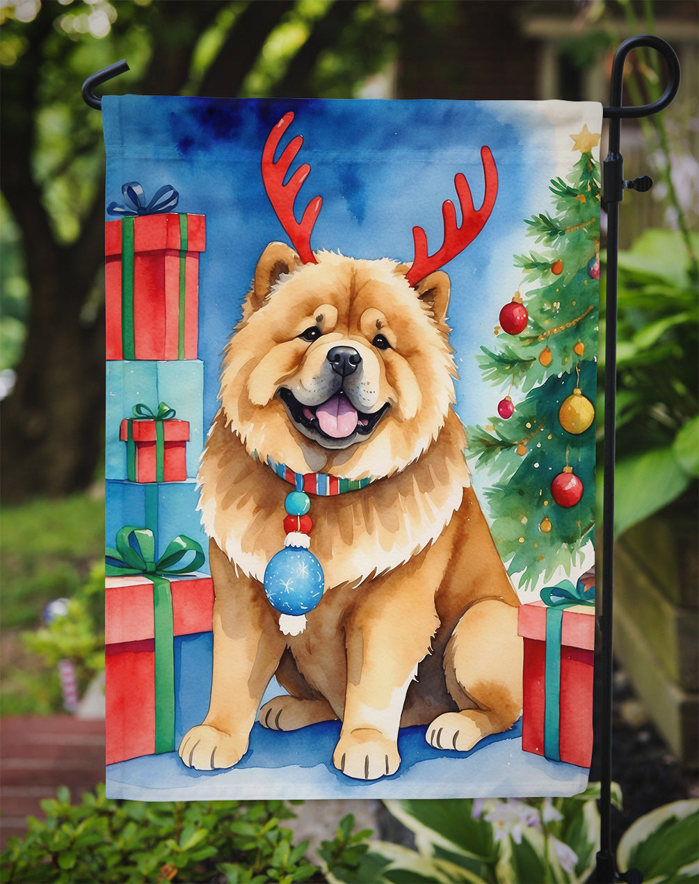Chow Chow Christmas Reindeer Garden Flag Mailbox Decorative Yard Banner Outside Patio Artwork for Flower Beds, Garden Size, Multicolor