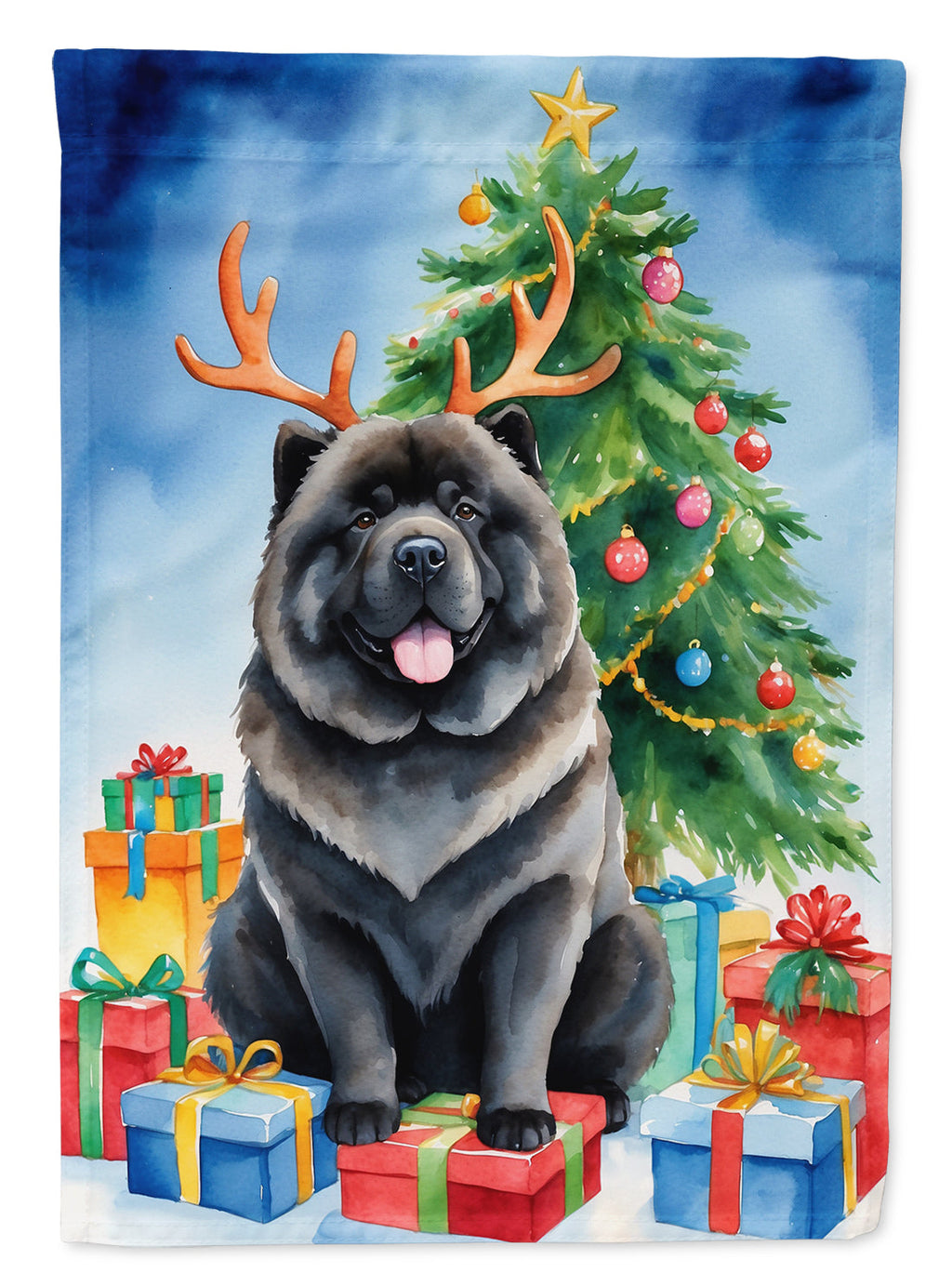 Black Chow Chow Christmas Reindeer House Flag 28x40 Porch Sleeve Pole Decorative Outside Yard Banner Artwork Wall Hanging, Polyester