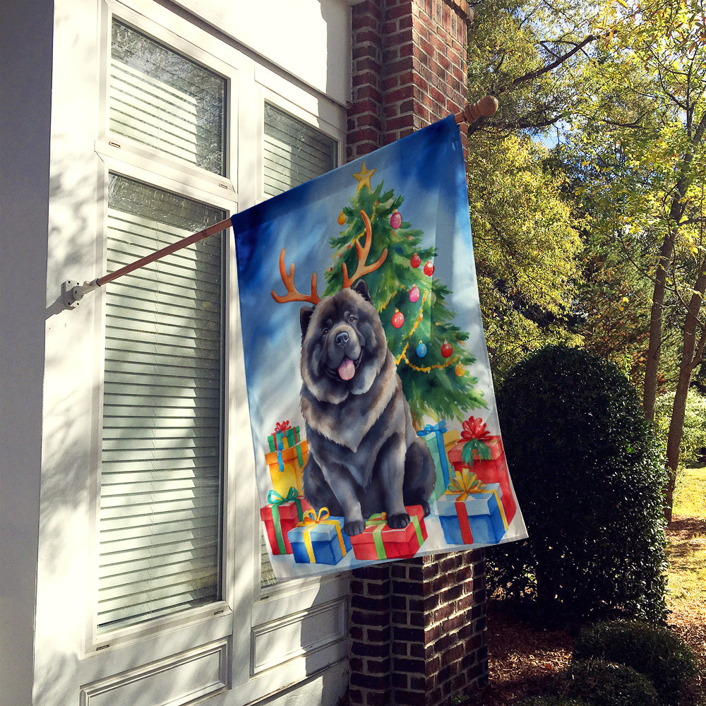Black Chow Chow Christmas Reindeer House Flag 28x40 Porch Sleeve Pole Decorative Outside Yard Banner Artwork Wall Hanging, Polyester