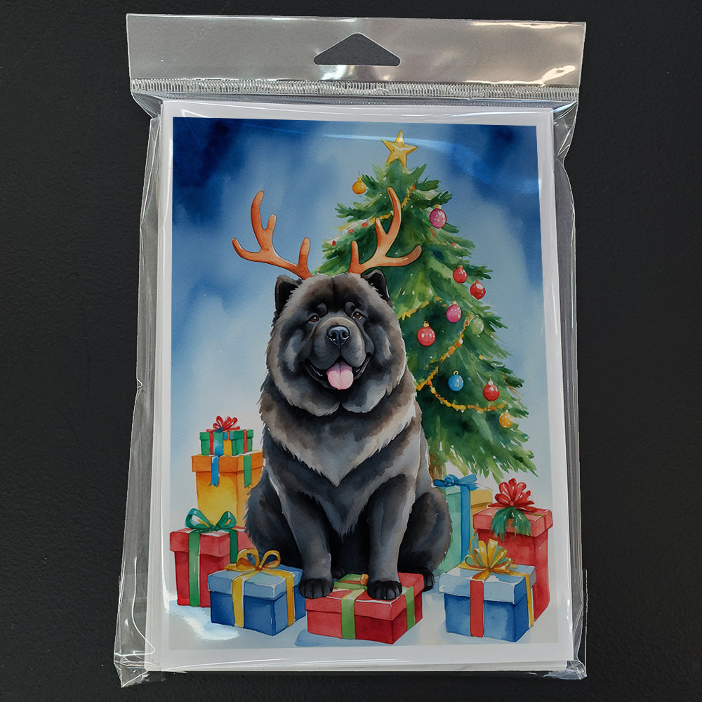 Black Chow Chow Christmas Reindeer Greeting Cards Pack of 8 Blank Cards with Envelopes Whimsical A7 Size 5x7
