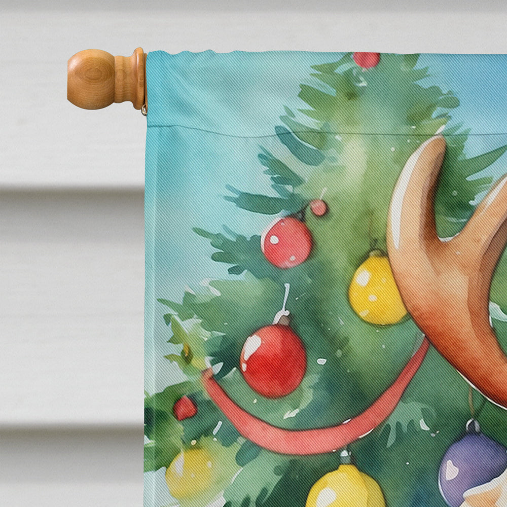 Cockapoo Christmas Reindeer House Flag 28x40 Porch Sleeve Pole Decorative Outside Yard Banner Artwork Wall Hanging, Polyester