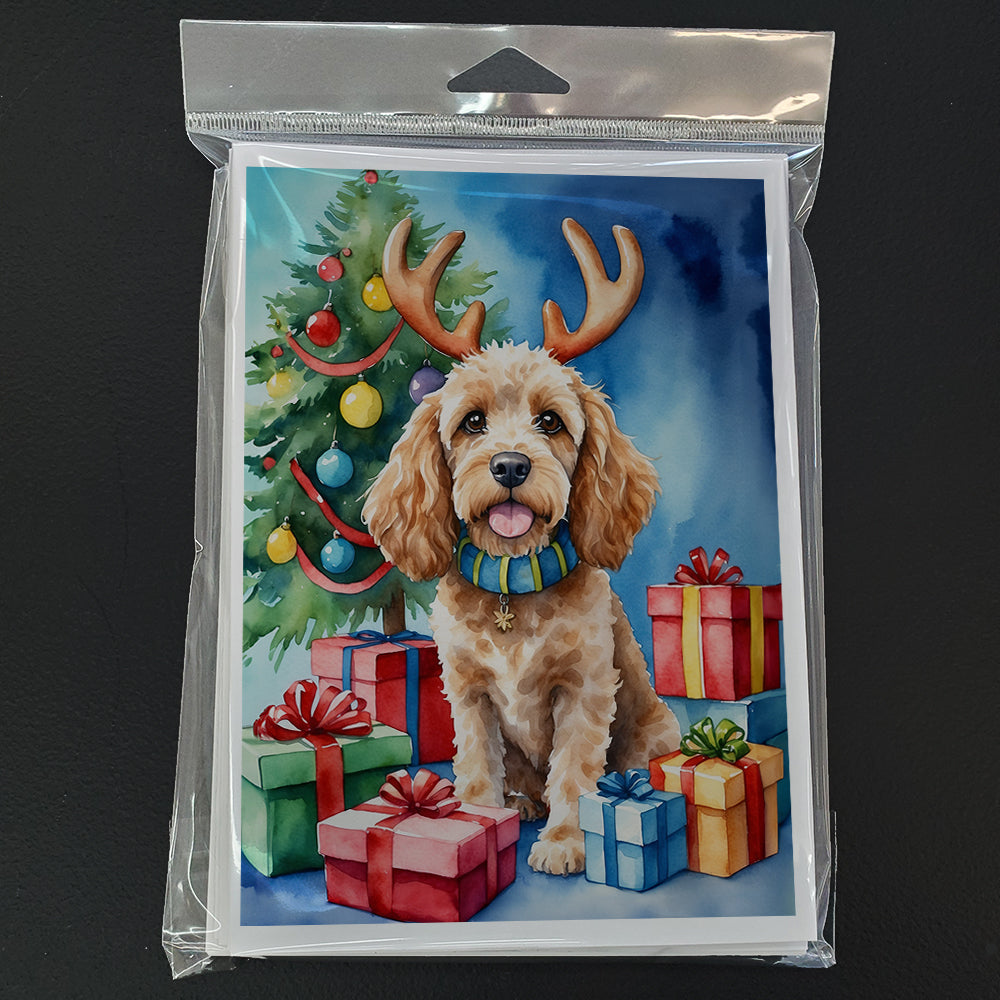 Cockapoo Christmas Reindeer Greeting Cards Pack of 8 Blank Cards with Envelopes Whimsical A7 Size 5x7