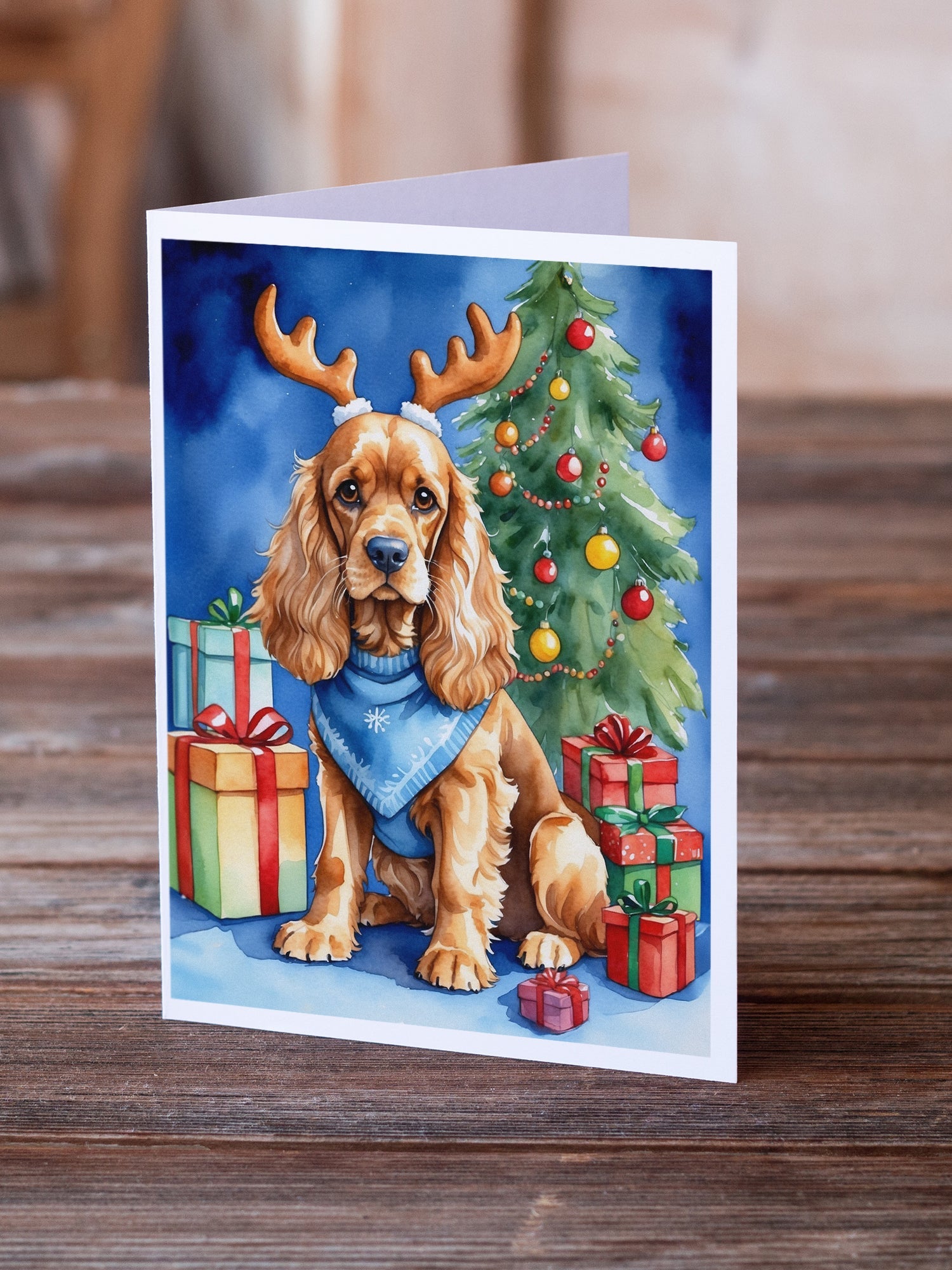 Cocker Spaniel Christmas Reindeer Greeting Cards Pack of 8 Blank Cards with Envelopes Whimsical A7 Size 5x7