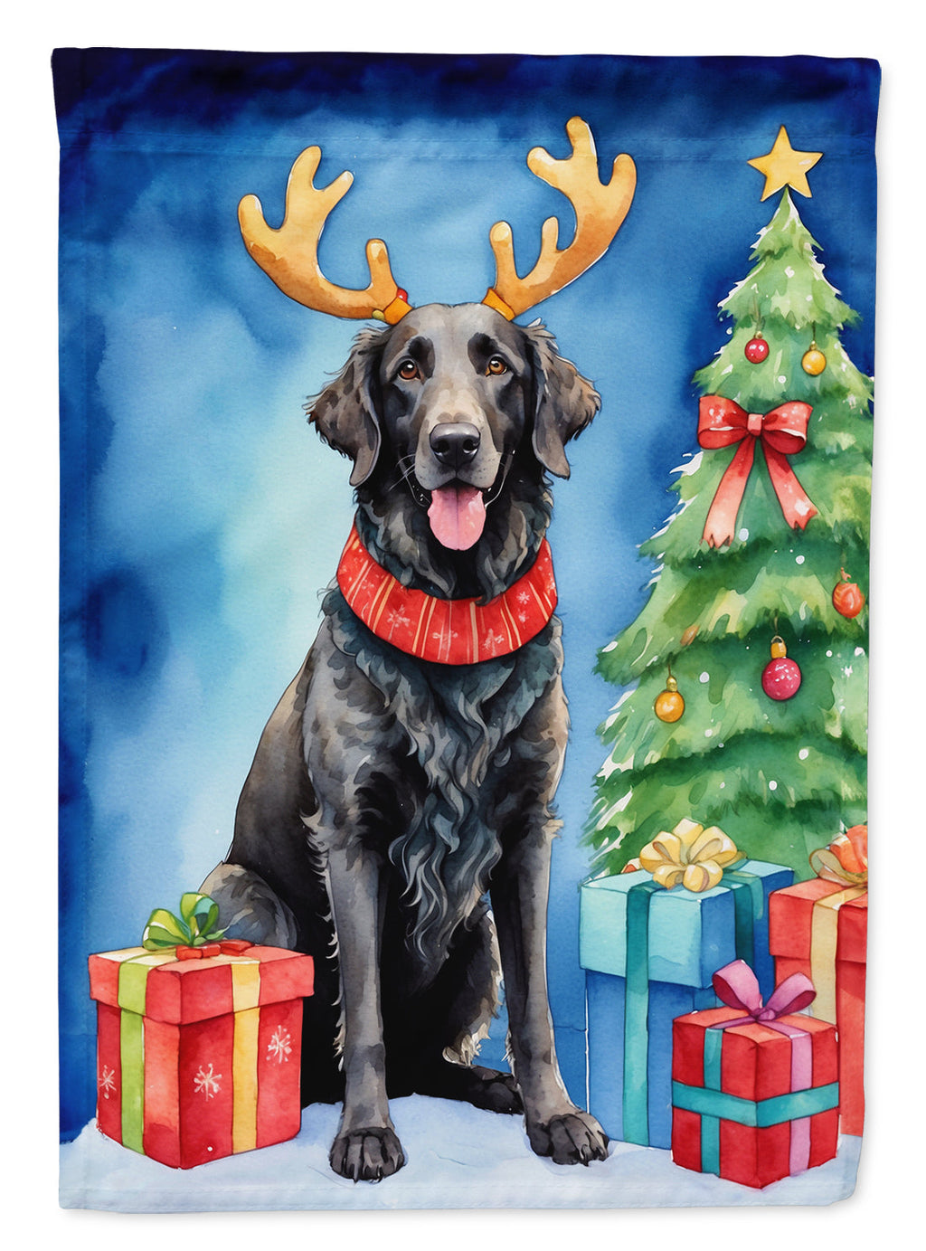 Curly-Coated Retriever Christmas Reindeer Garden Flag Mailbox Decorative Yard Banner Outside Patio Artwork for Flower Beds, Garden Size, Multicolor
