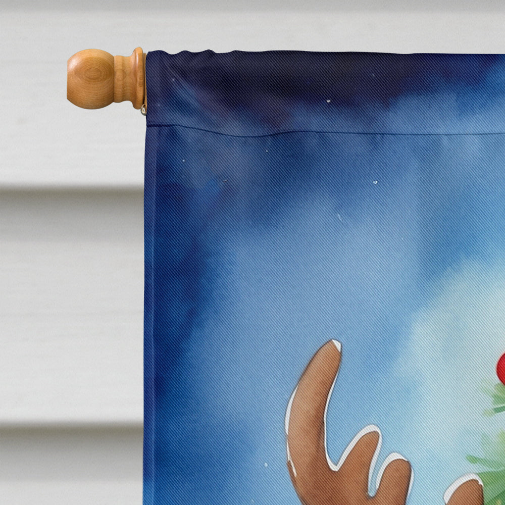 Black and Tan Dachshund Christmas Reindeer House Flag 28x40 Porch Sleeve Pole Decorative Outside Yard Banner Artwork Wall Hanging, Polyester
